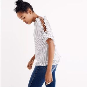 Madewell - Ruffled Lace-Up Top in Stripe, size XS